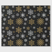 レトロクリスマスブラック&ゴル雪フレークヴィンテージ ラッピングペーパー (フラット)