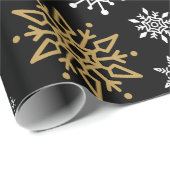 レトロクリスマスブラック&ゴル雪フレークヴィンテージ ラッピングペーパー (ロールコーナー)
