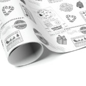 レトロクリスマスブラック&ホワイトパーソナライズされたキッズ ラッピングペーパー (ロールコーナー)