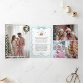 レトロクリスマスブルーリボンファミリーフォトギャラリー 三つ折りクリスマスカード (内部)