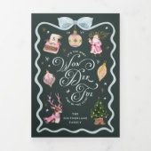 レトロクリスマスブルーリボンファミリーフォトギャラリー 三つ折りクリスマスカード (カバー)