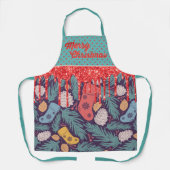 レトロクリスマスプリントレッドドリッピング&金ゴールドグリッター エプロン (正面)