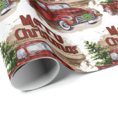 レトロクリスマスプレイドレッドヴィンテージトラックウォーターカラー ラッピングペーパー (ロールコーナー)