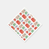 レトロクリスマスプレゼントイラストレーションナプキンズ スタンダードカクテルナプキン (角)