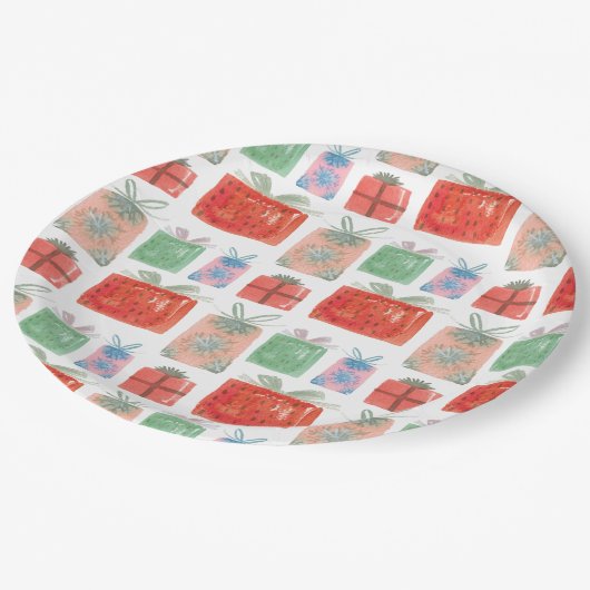 レトロクリスマスプレゼントイラストレーション紙プレート ペーパープレート (アングル)