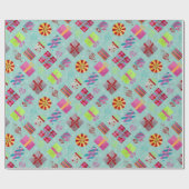 レトロクリスマスプレゼントティール(緑がかった色)クリスマス ラッピングペーパー (フラット)