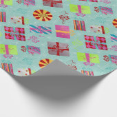 レトロクリスマスプレゼントティール（緑がかった色）クリスマス ラッピングペーパー (角)