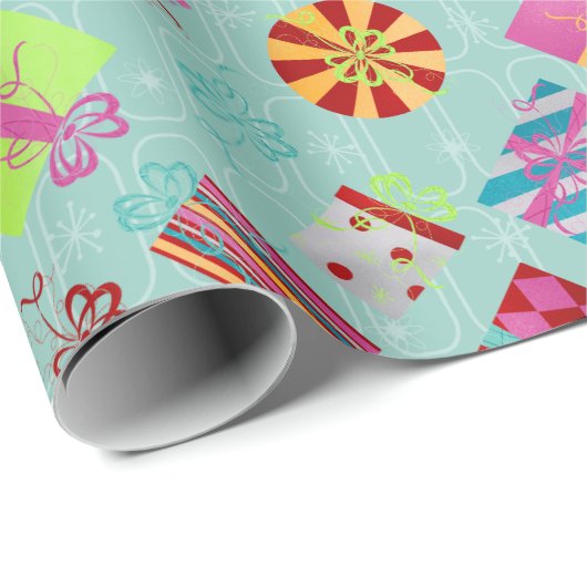 レトロクリスマスプレゼントティール(緑がかった色)クリスマス ラッピングペーパー (ロールコーナー)