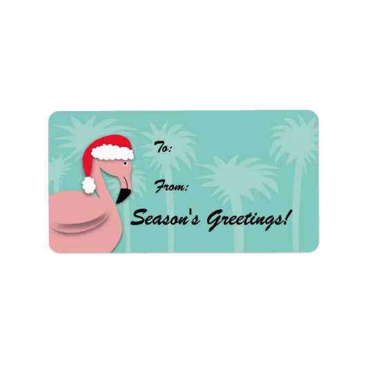 レトロクリスマスプレゼントラベル – ピンクフラミンゴ ラベル (正面)
