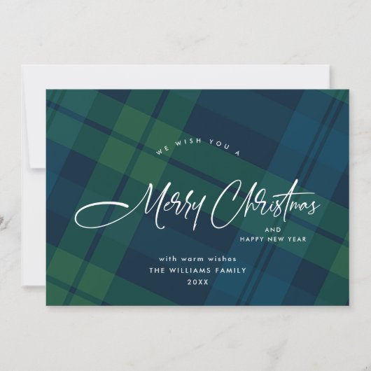 レトロクリスマスプレッドグリーンブルーグリーティング シーズンカード (正面)
