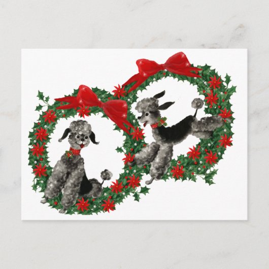 レトロクリスマスプードルinリース シーズンポストカード (正面)