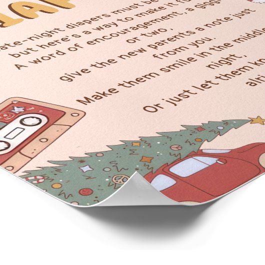 レトロクリスマスベビーシャワー深夜おむつ ポスター (角)