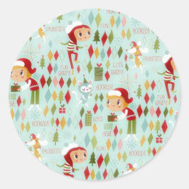 レトロクリスマスホリデーおもしろいギフトとカードシール ラウンドシール