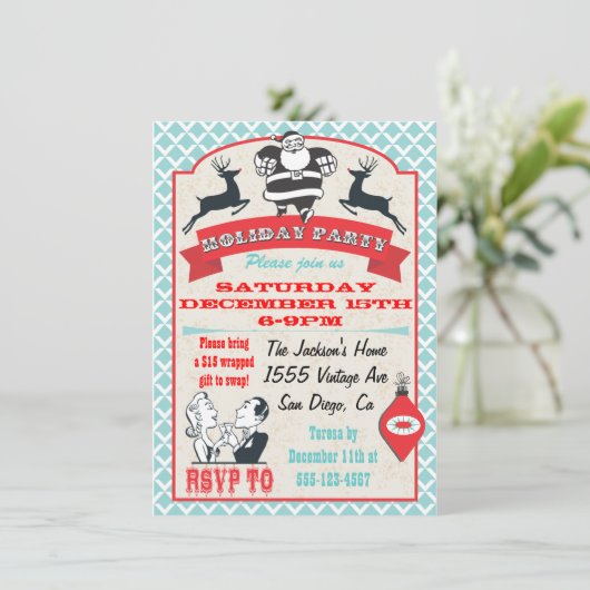 レトロクリスマスホリデーカクテルパーティの招待状 招待状 (スタンド正面)