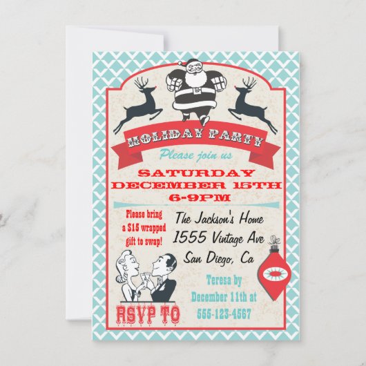 レトロクリスマスホリデーカクテルパーティの招待状 招待状 (正面)