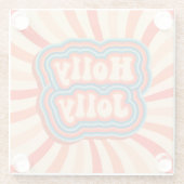 レトロクリスマスホリデーズホリーすてきタイポグラフィ ガラスコースター (裏面)