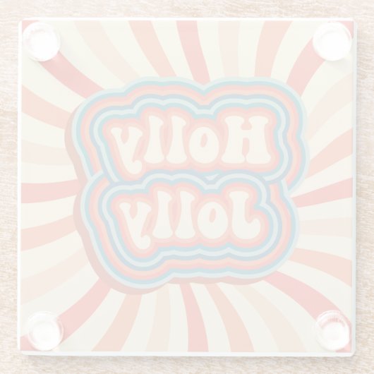 レトロクリスマスホリデーズホリーすてきタイポグラフィ ガラスコースター (裏面)