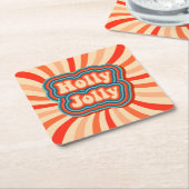 レトロクリスマスホリデーズホリーすてきタイポグラフィ スクエアペーパーコースター (アングル)