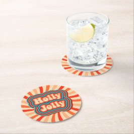 レトロクリスマスホリデーズホリーすてきタイポグラフィ ラウンドペーパーコースター