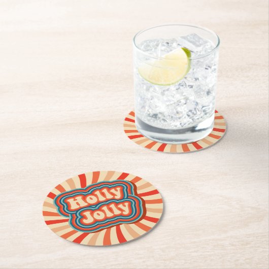 レトロクリスマスホリデーズホリーすてきタイポグラフィ ラウンドペーパーコースター (インサイチュ)
