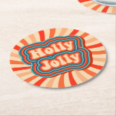 レトロクリスマスホリデーズホリーすてきタイポグラフィ ラウンドペーパーコースター (アングル)