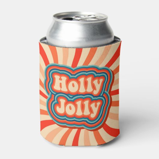 レトロクリスマスホリデーズホリーすてきタイポグラフィ 缶クーラー (缶正面)
