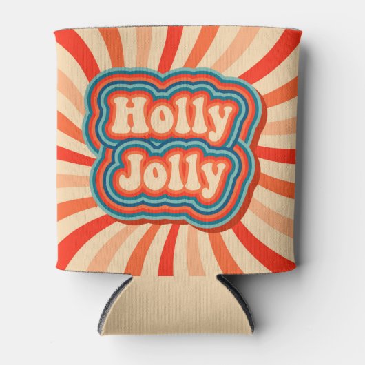 レトロクリスマスホリデーズホリーすてきタイポグラフィ 缶クーラー (正面)