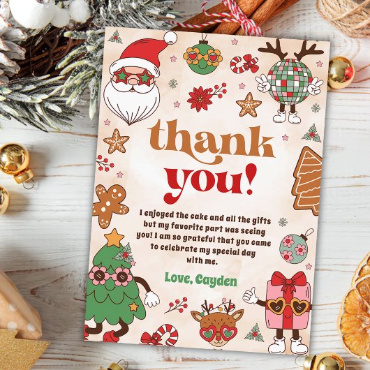 レトロクリスマスホリデーバースデーパーティー サンキューカード