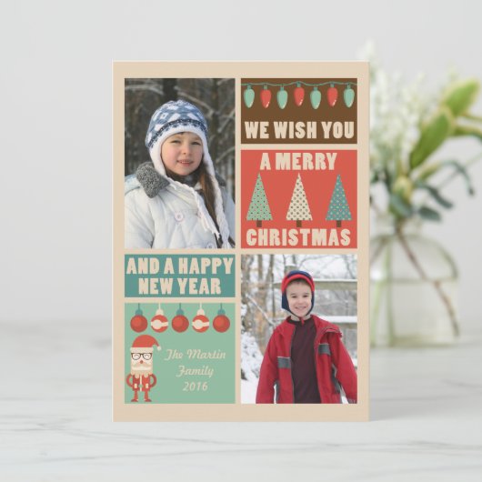 レトロクリスマスホリデーフォトカード シーズンカード (スタンド正面)