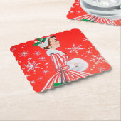 レトロクリスマスホリデーレディパーティーコースター ペーパーコースター (アングル)