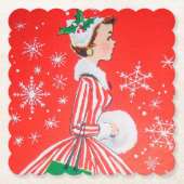 レトロクリスマスホリデーレディパーティーコースター ペーパーコースター (正面)