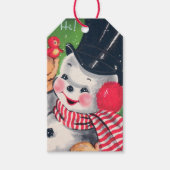 レトロクリスマスホリデー雪だるまパーティー追加の名前タグ ギフトタグ (正面)