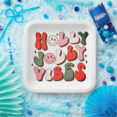 レトロクリスマスホリーすてきビベストレンディーホリデー ペーパープレート (パーティー)