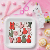 レトロクリスマスホリーすてきビベストレンディーホリデー ペーパープレート (パーティー)