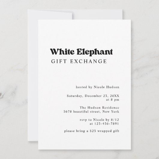 レトロクリスマスホワイトエレファントギフト交換 招待状 (正面)