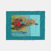 レトロクリスマスホースとレッドボウ フリースブランケット (正面(横))