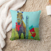 レトロクリスマスホースストッキングとレッドボウ クッション (ブランケット)