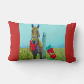 レトロクリスマスホースストッキングとレッドボウ ランバークッション (裏面)