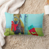 レトロクリスマスホースストッキングとレッドボウ ランバークッション (ブランケット)