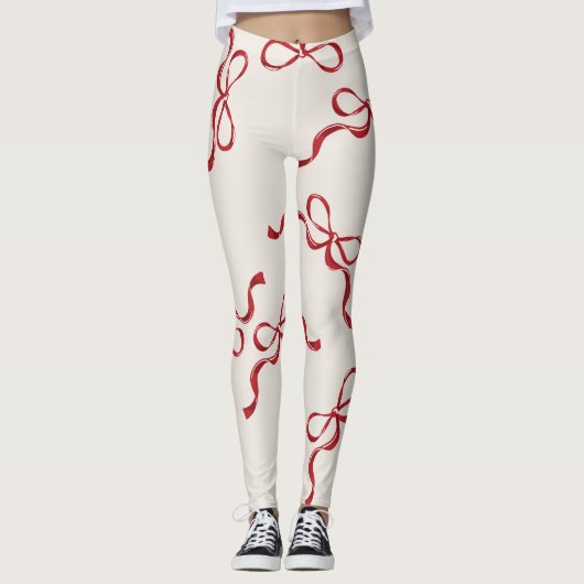 レトロクリスマスボウズホリデークラシックレッド レギンス (正面)