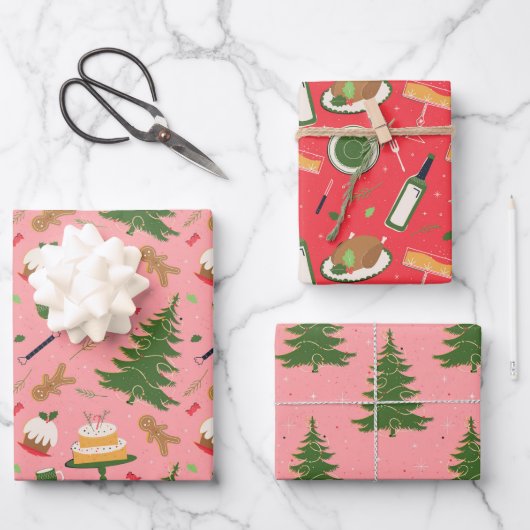 レトロクリスマスラッピング紙 ラッピングペーパーシート (正面)