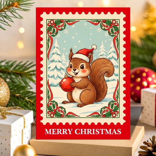 レトロクリスマスリスザル郵便切手 シーズンカード