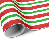 レトロクリスマスレッドグリーンホワイトストライプ金ゴールド文字 ラッピングペーパー (ロールコーナー)