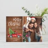 レトロクリスマスレッドトラック素朴写真グリーティング シーズンカード (スタンド正面)