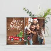 レトロクリスマスレッドトラック素朴写真グリーティング シーズンカード (スタンド正面)