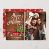 レトロクリスマスレッドトラック素朴写真グリーティング シーズンカード (正面/裏面)