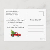 レトロクリスマスレッドトラック素朴写真グリーティング ポストカード (裏面)