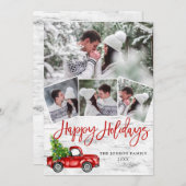 レトロクリスマスレッドトラック素朴樺の木バーク写真 シーズンカード (正面/裏面)