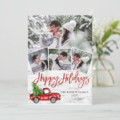 レトロクリスマスレッドトラック素朴樺の木バーク写真 シーズンカード (スタンド正面)