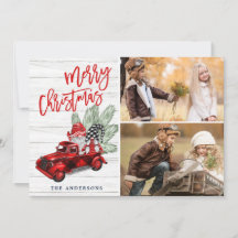 レトロクリスマスレッドトラック素朴2 PHOTO Greeting